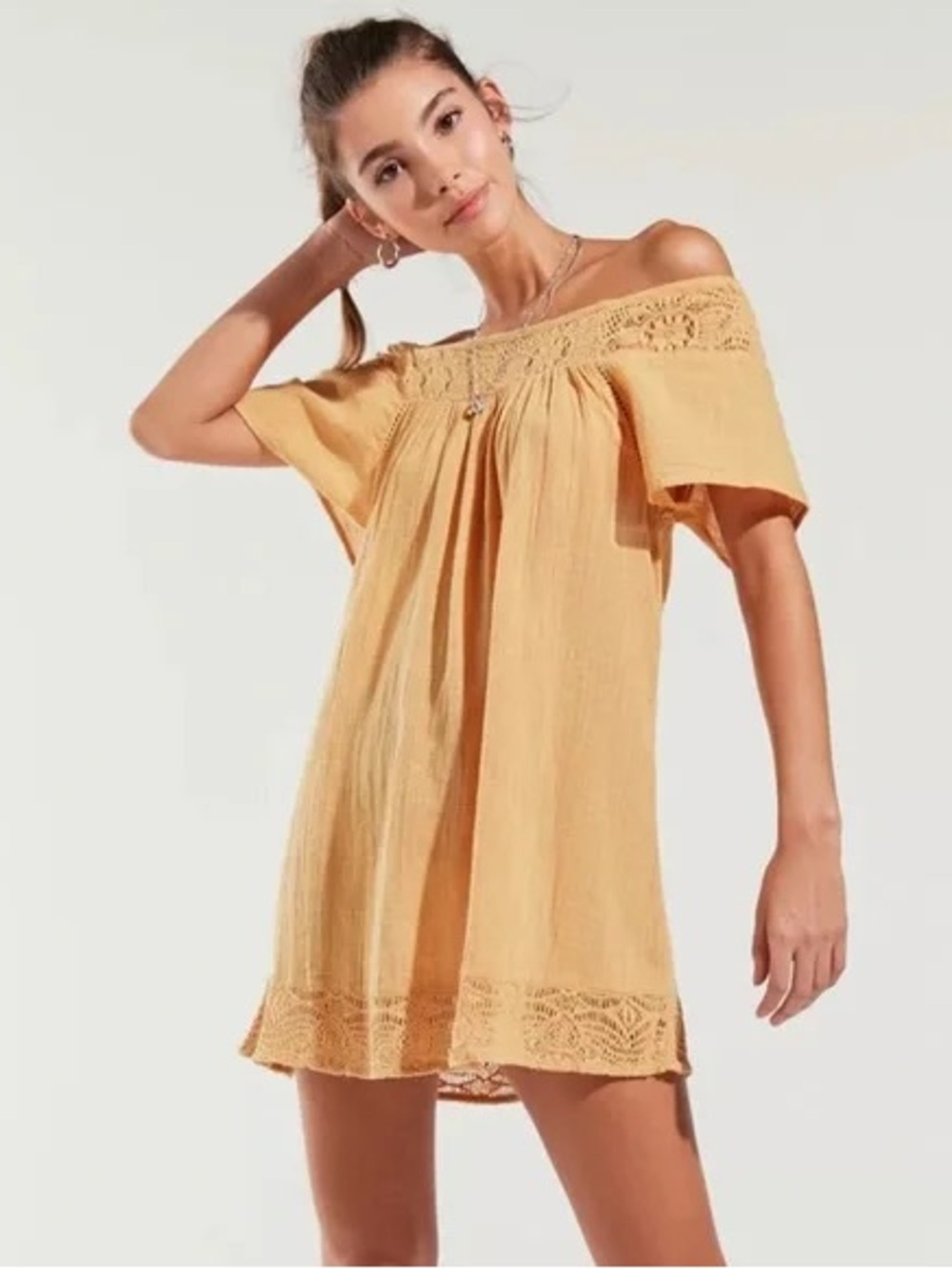 O’Neill Off the Shoulder Boho Beachy Gauzy Lightweight Mini Dress